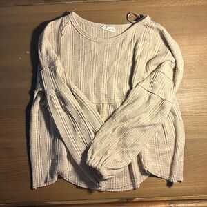 Beige Ribbed Long Sleeve Top